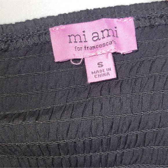 Mi Ami l Mini Dress Size Small Smocked Pleated Square Neck Puff Sleeves LBD - Picture 6 of 12